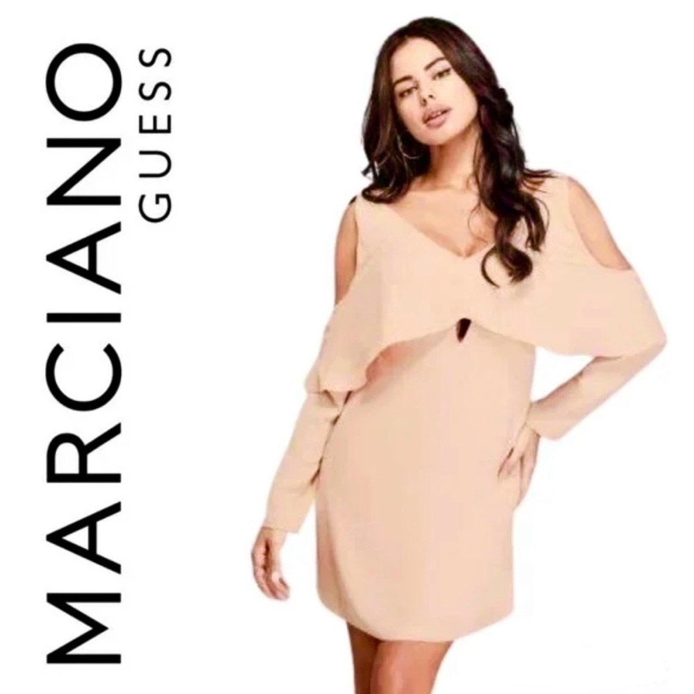 Marciano Peach Pink Long Sleeve Ruffled Mini Summer Party Cocktail Dress XS - Picture 2 of 8